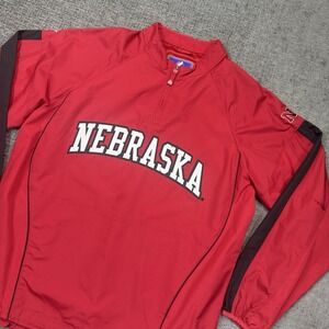 Nebraska Cornhuskers Jacket Mens Large Red Majestic Windbreaker Pullover 1/4 Zip
